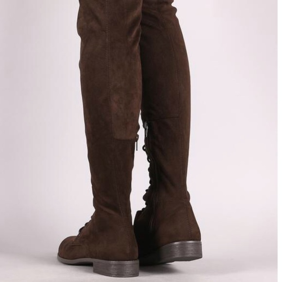 Taupe suede lace up thigh high boots - Picture 3 of 5